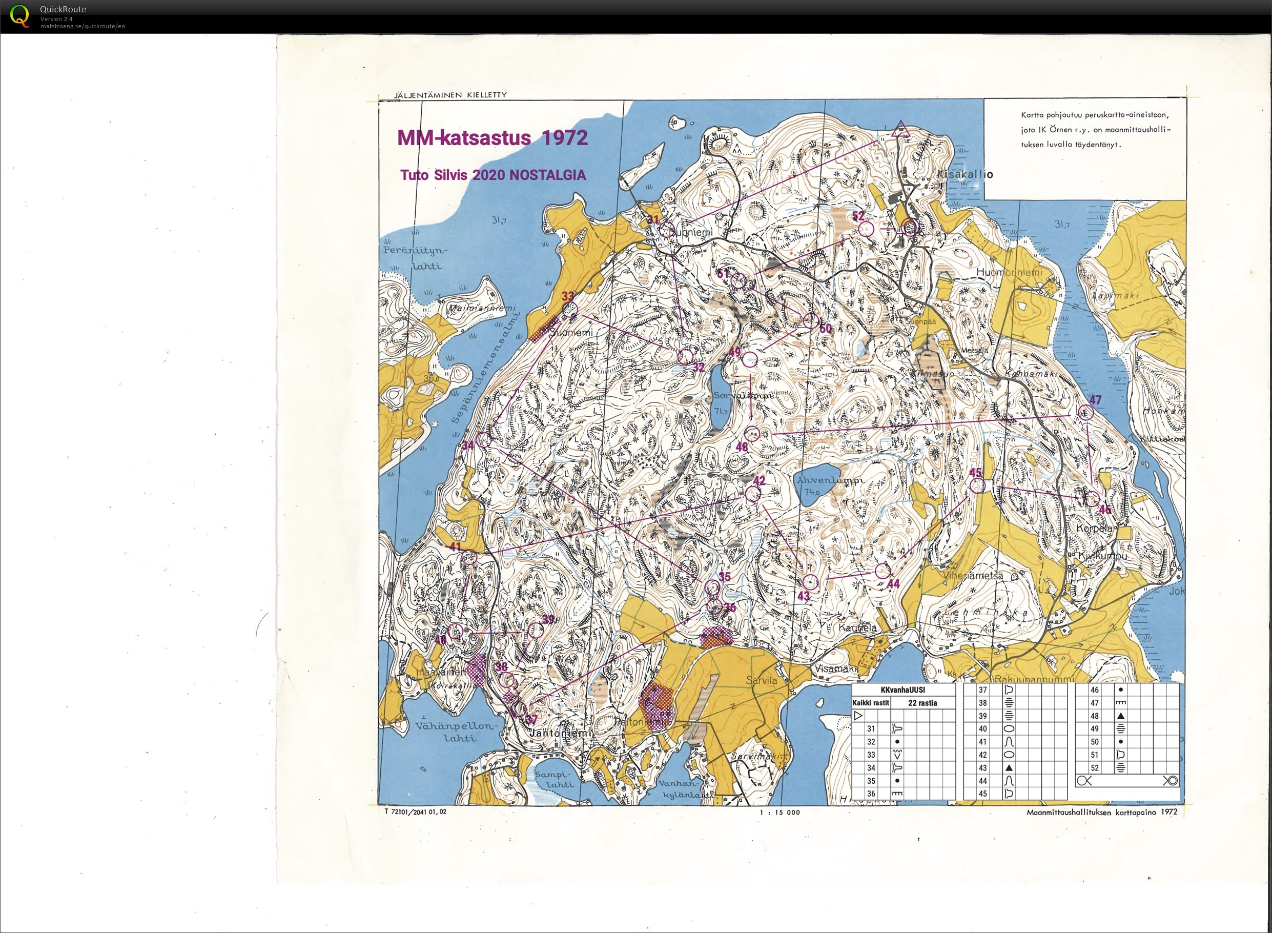 Tuto Silvis Nostalgia Kisakallio - MM-katsastus 1972 -kartta (23/05/2020)