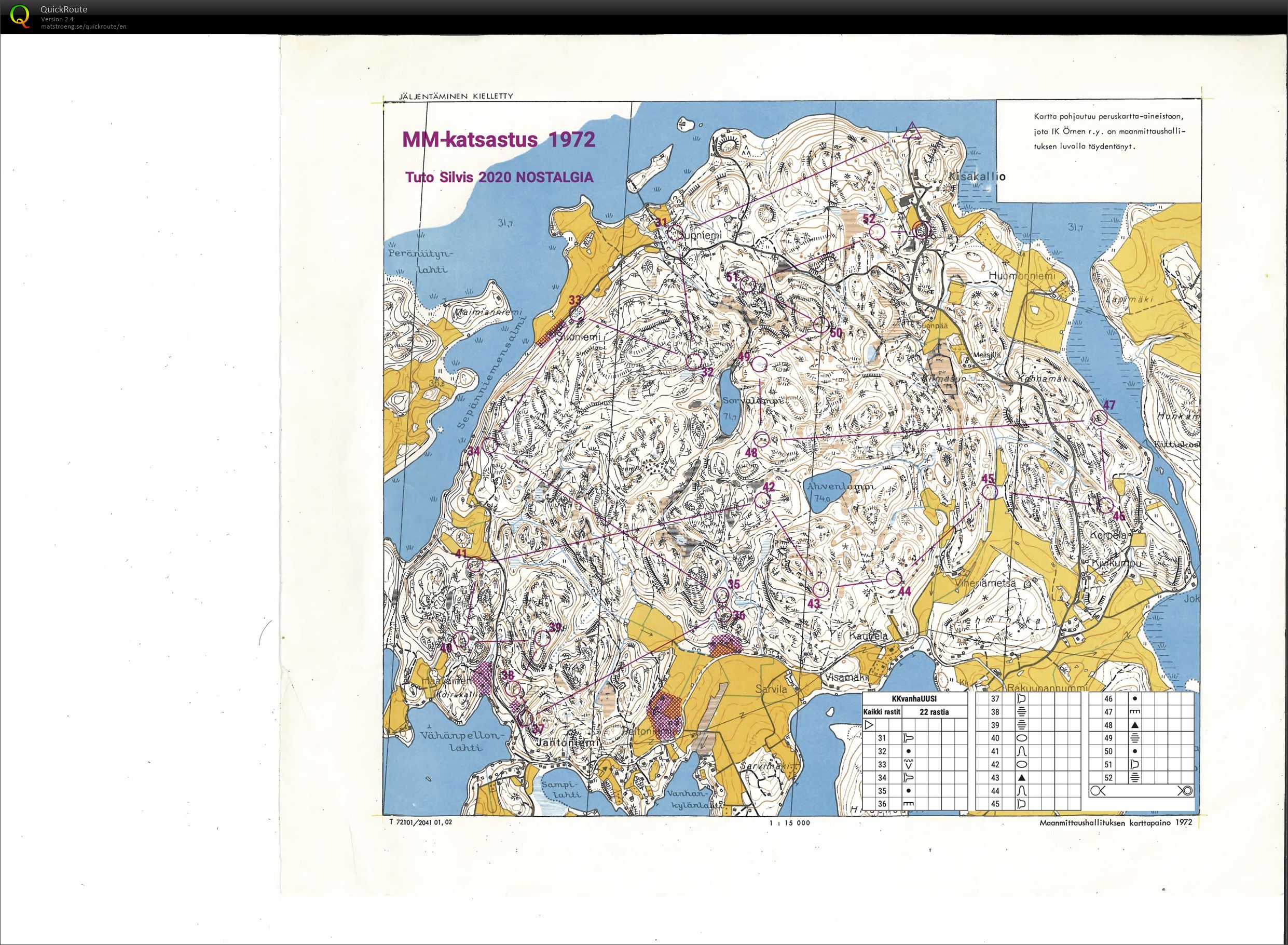 Tuto Silvis Kisakallio Lohja - 1972 MM-kisakatsastus kartalla (23/05/2020)